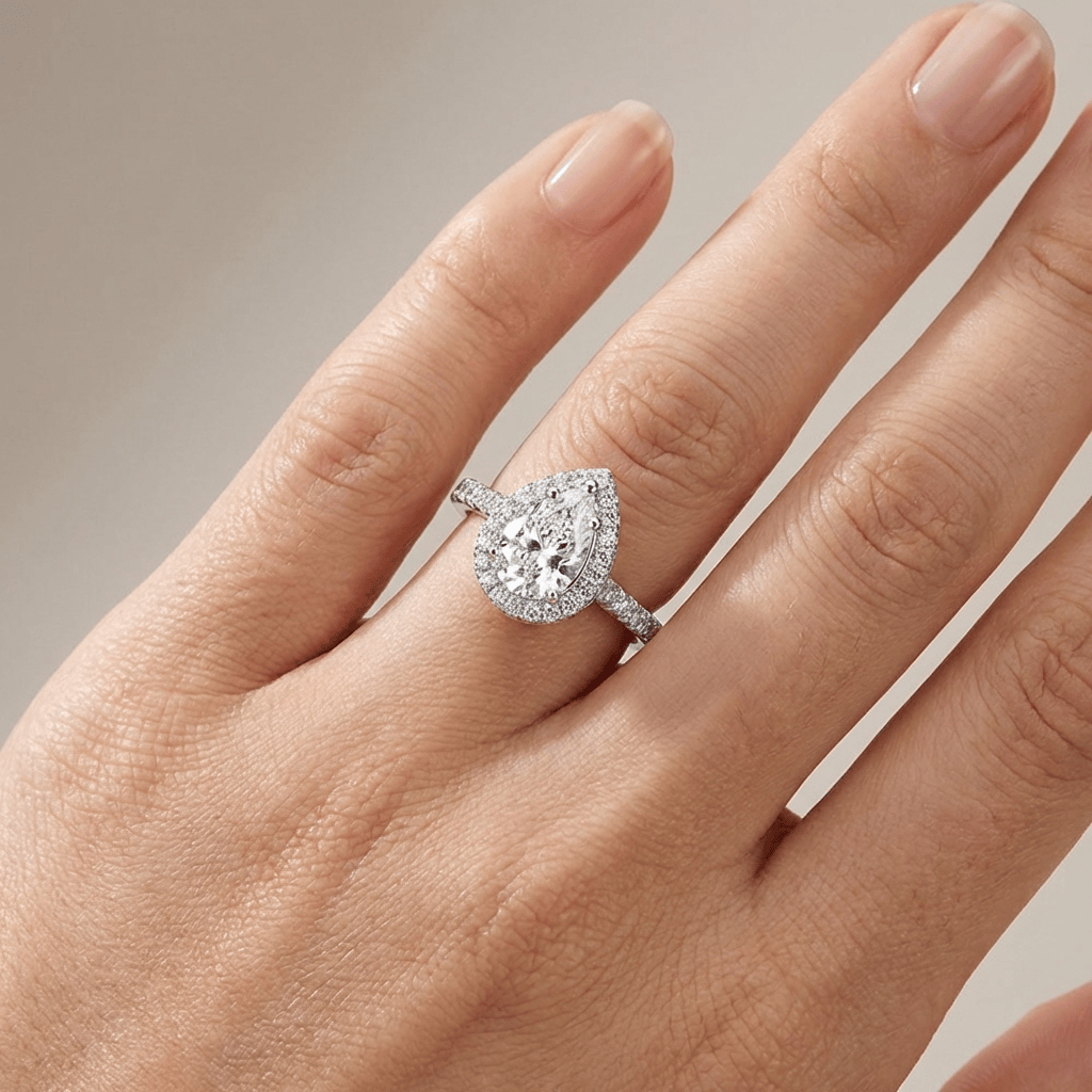Pear Zirconia Silver Halo Ring by Rose & Oliver - product image 2