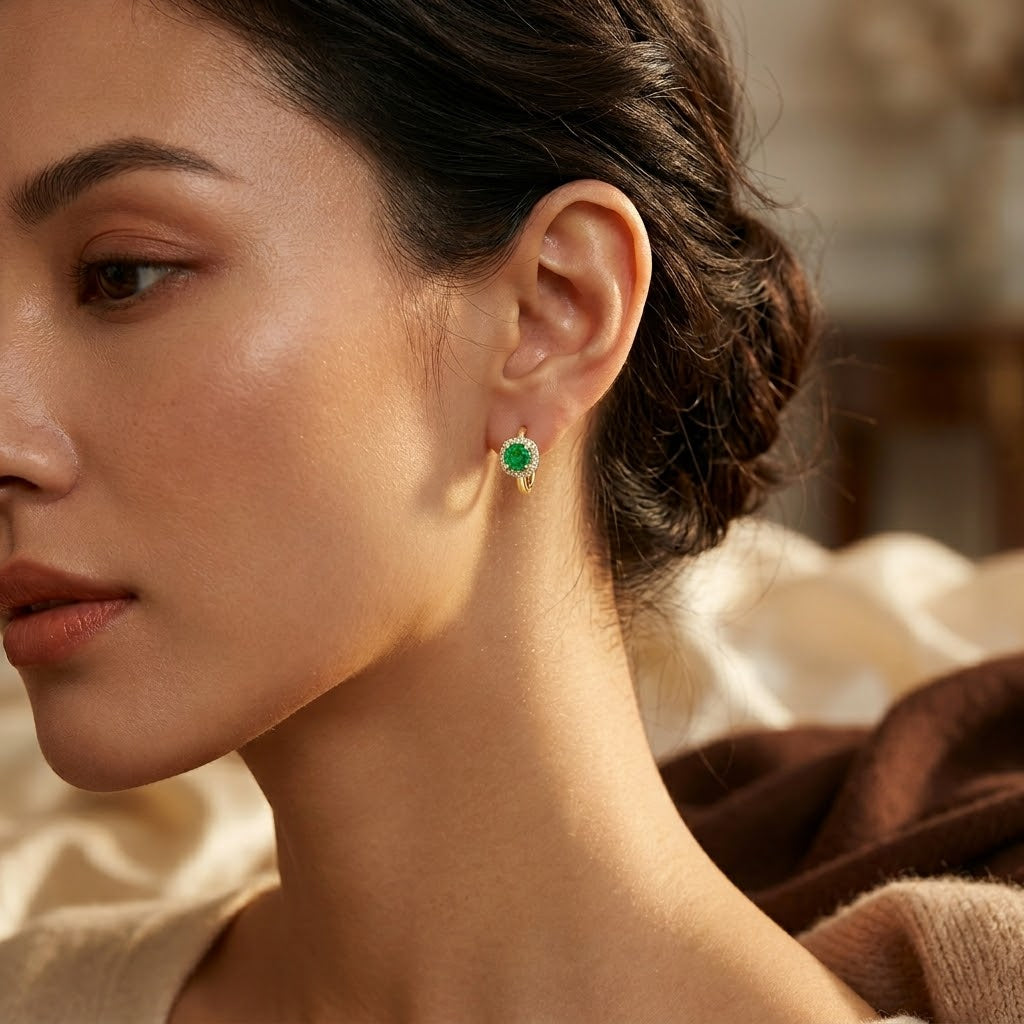 Gold Emerald Halo Hoop Earrings by Rose & Oliver - product image 2