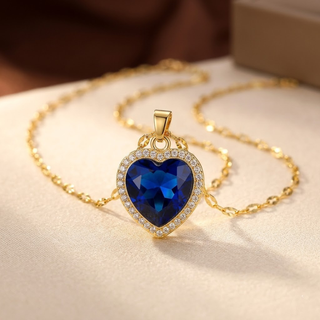 Gold Sapphire Heart Necklace by Rose & Oliver - product image 2