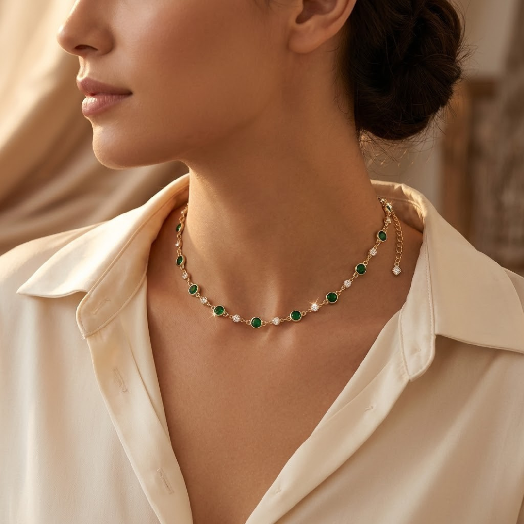 Gold Emerald Station Necklace by Rose & Oliver - product image 2