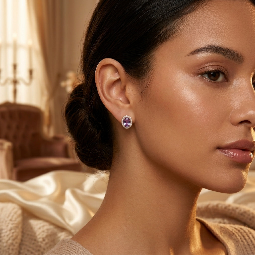 Gold Amethyst Halo Earrings by Rose & Oliver - product image 2