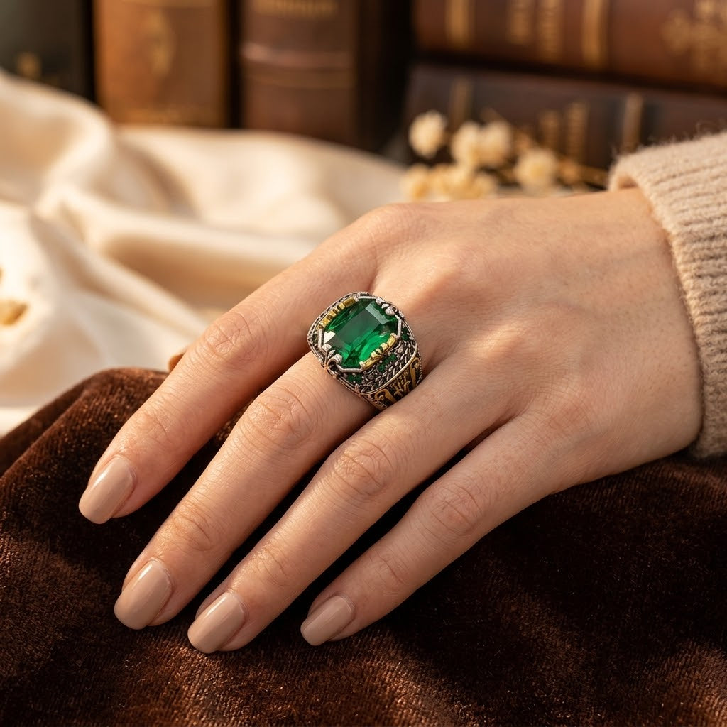 Silver Emerald Vintage Ring by Rose & Oliver - product image 2