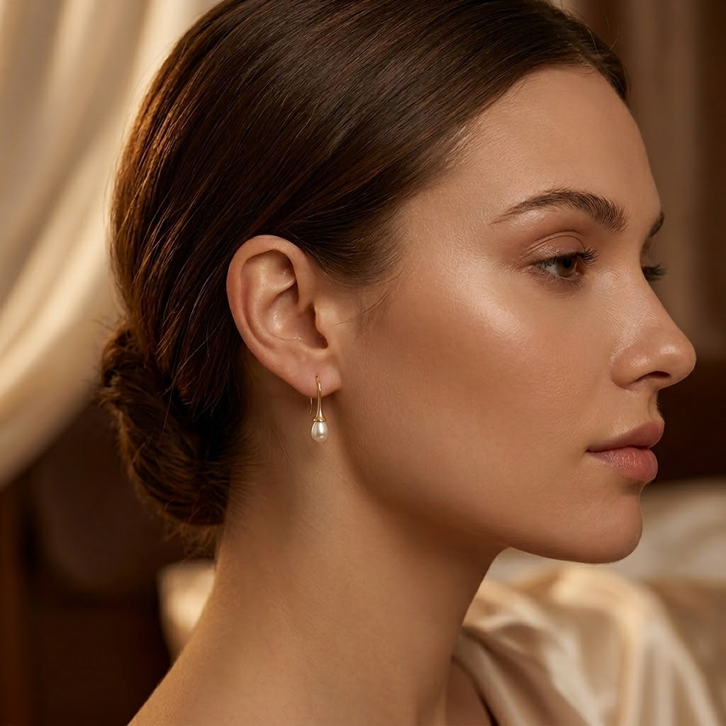 Gold Pearl Drop Earrings by Rose & Oliver - product image 2