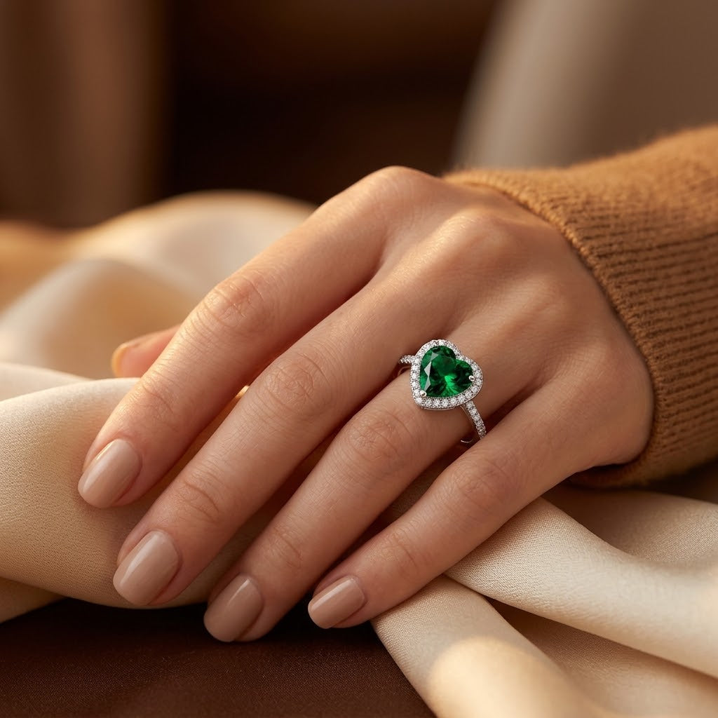 Silver Emerald Heart Halo Ring by Rose & Oliver - product image 2