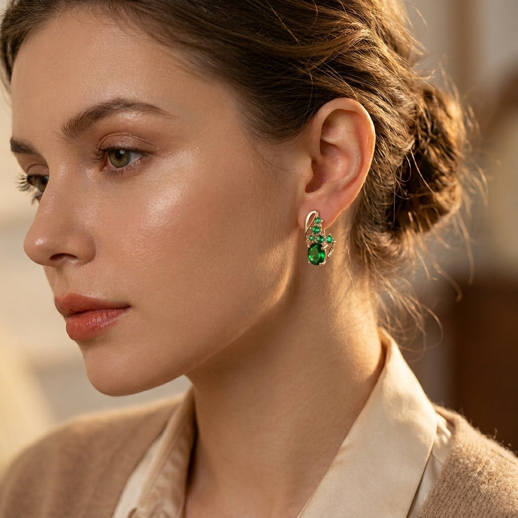Gold Emerald Cluster Drop Earrings by Rose & Oliver - product image 2