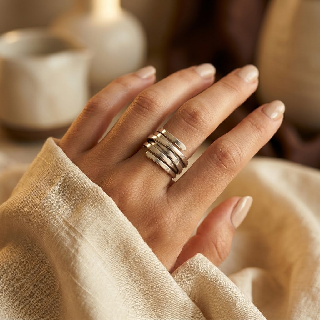Silver Multi Band Wrap Ring by Rose & Oliver - product image 2