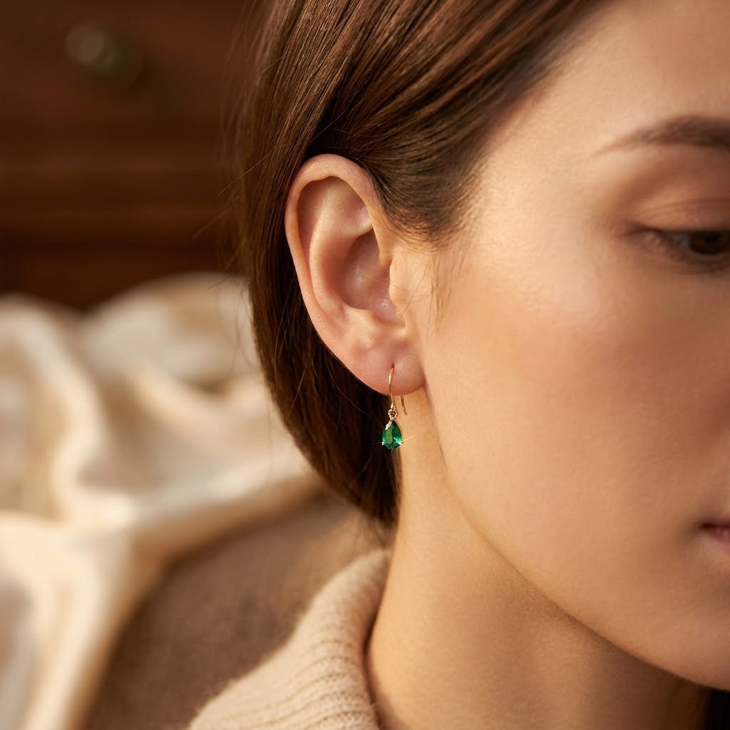 Gold Emerald Teardrop Drop Earrings by Rose & Oliver - product image 2