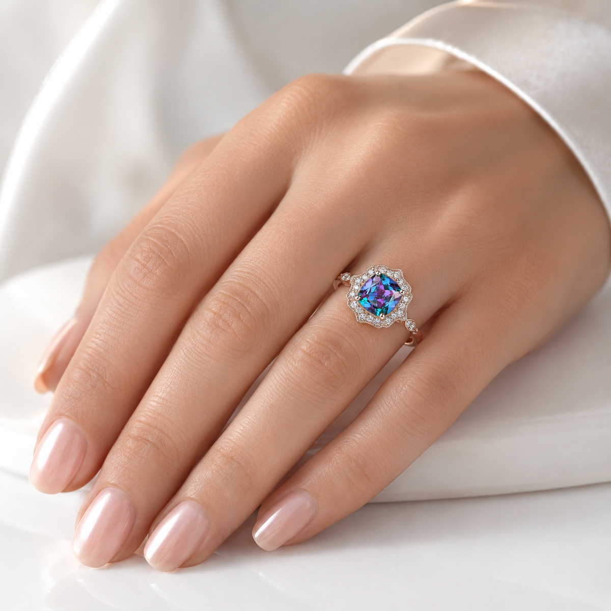 Emerald Rose Gold Halo Ring by Rose & Oliver - product image 2