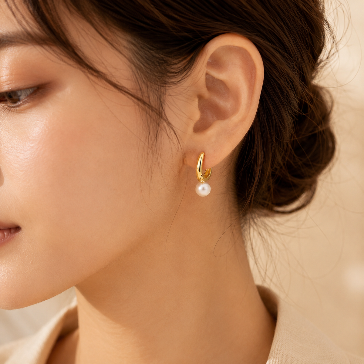 Gold Pearl Hoop Earrings by Rose & Oliver - product image 2