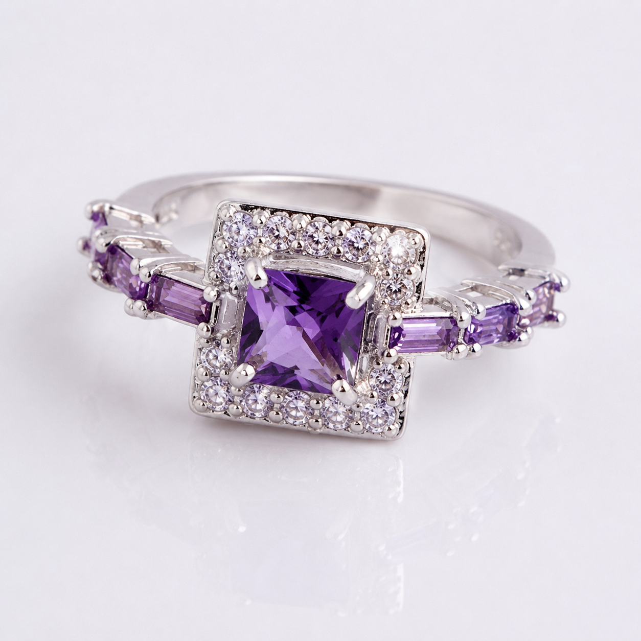 Silver Purple Gemstone Square Ring by Rose & Oliver - product image 2