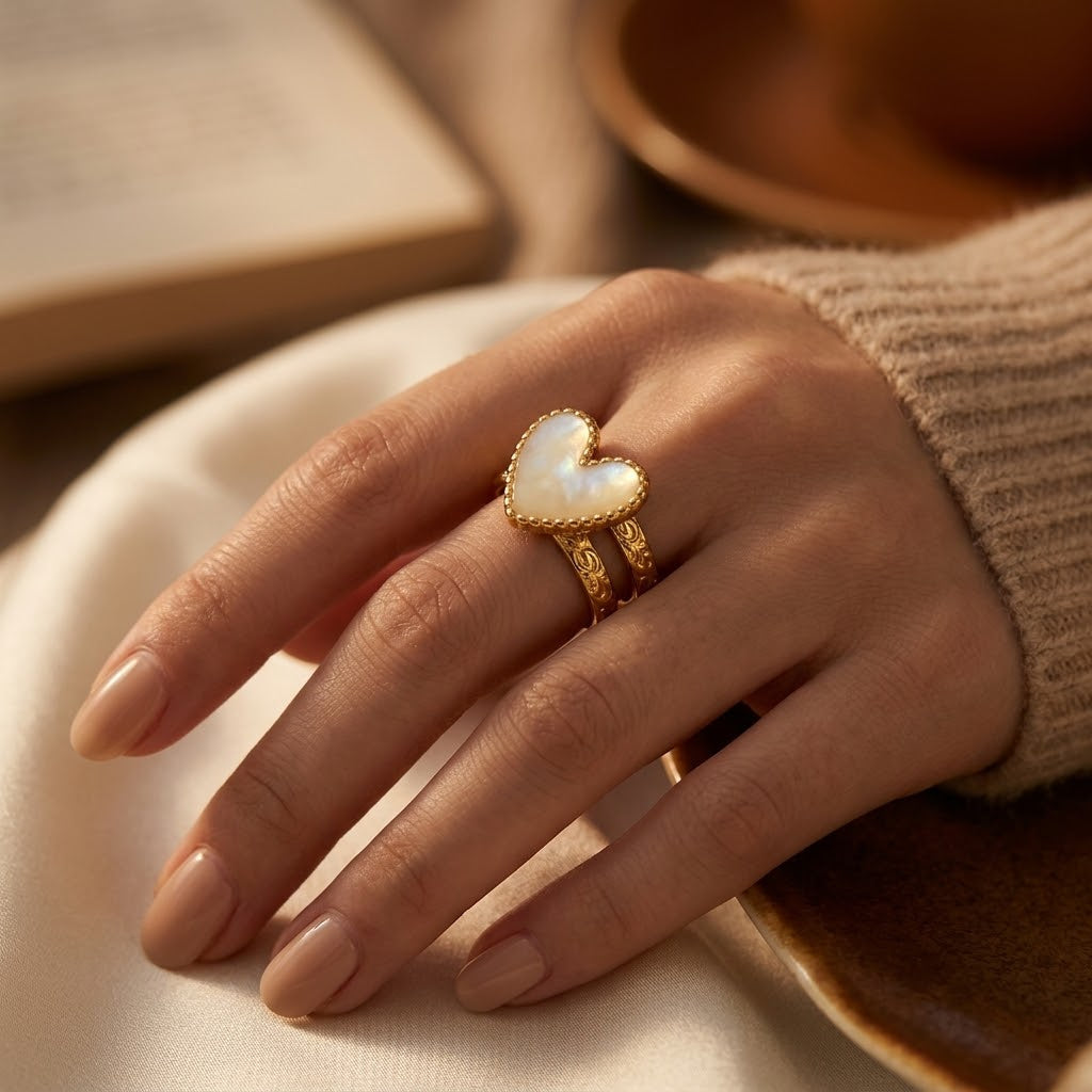Gold Heart Motif Ring by Rose & Oliver - product image 2