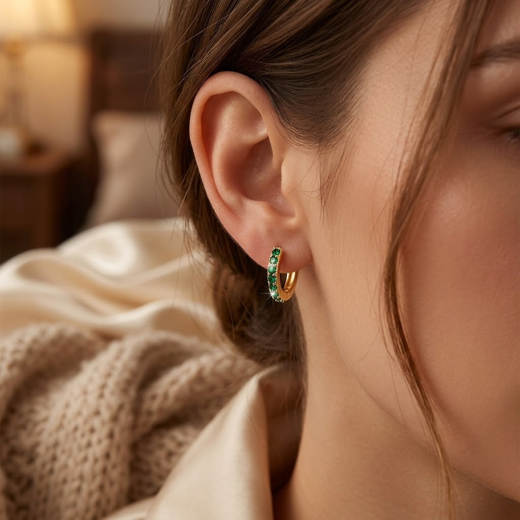 Gold Emerald Hoop Earrings by Rose & Oliver - product image 2