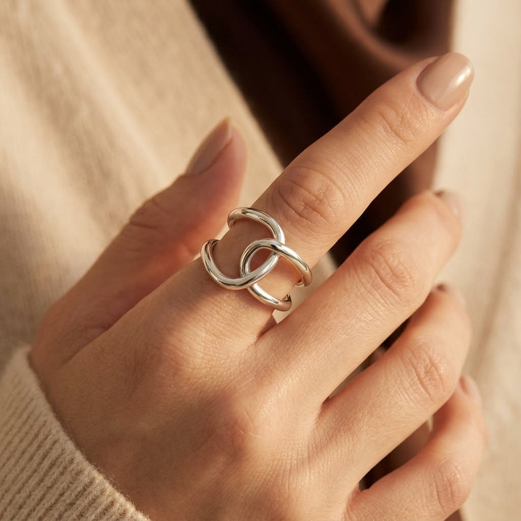 Silver Interlocking Open Ring by Rose & Oliver - product image 2