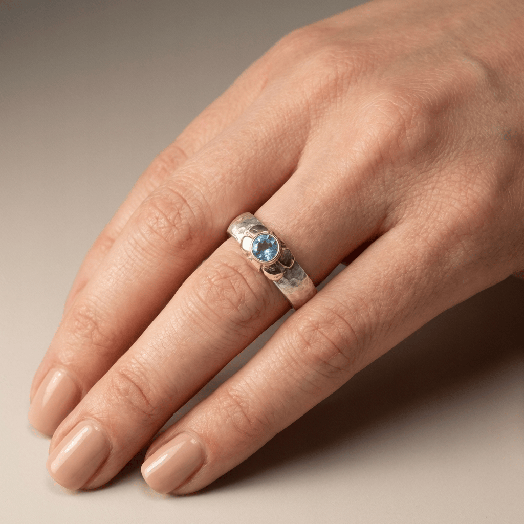 Handmade Silver Two Tone Blue Topaz Ring by Rose & Oliver - product image 2