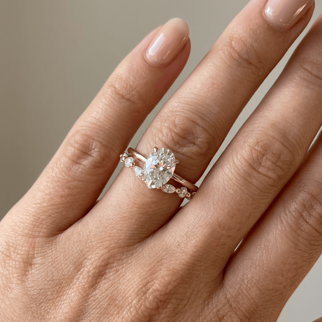 Gold Oval Diamond Marquise Band Set by Rose & Oliver - product image 2