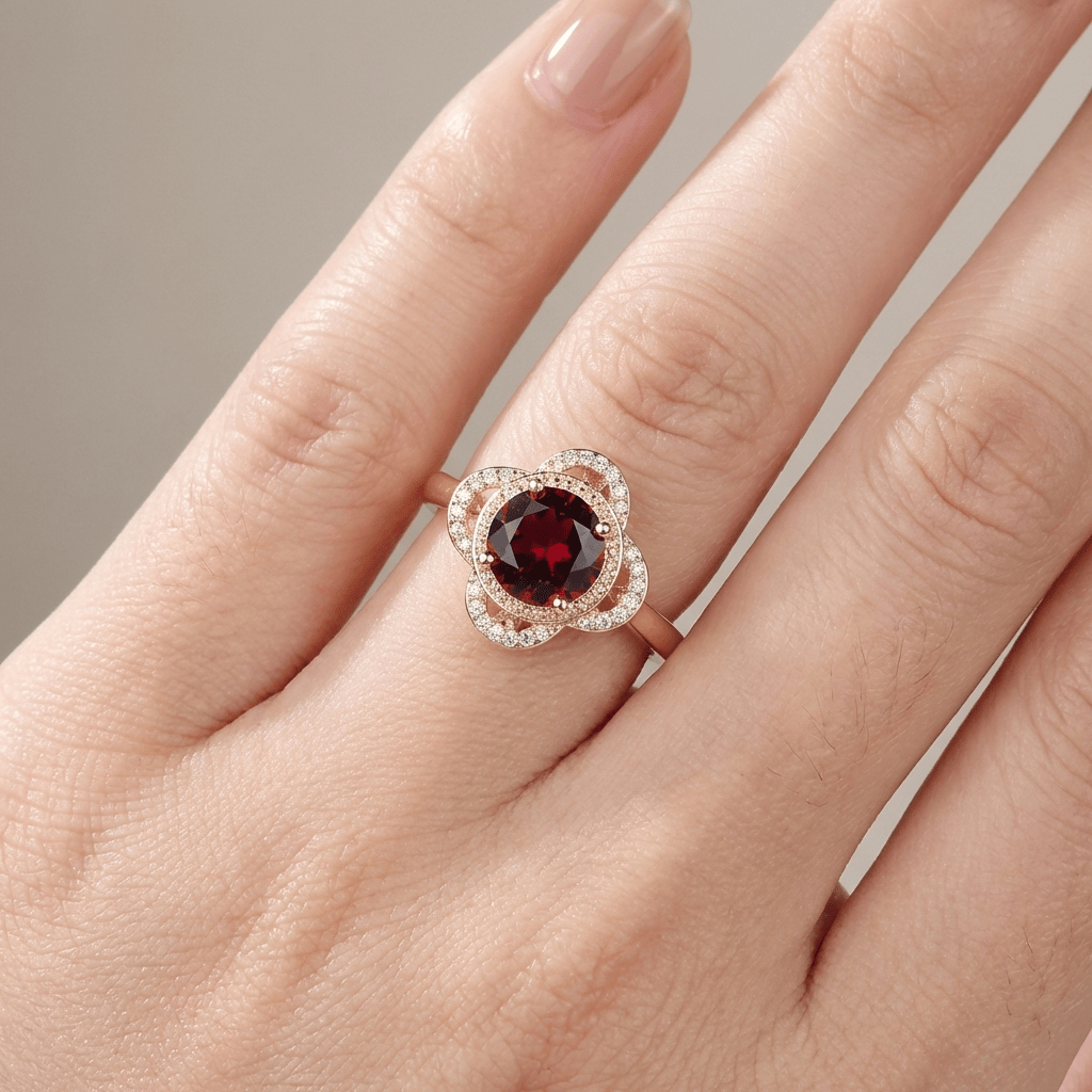 Gold Ruby Diamond Halo Ring by Rose & Oliver - product image 2
