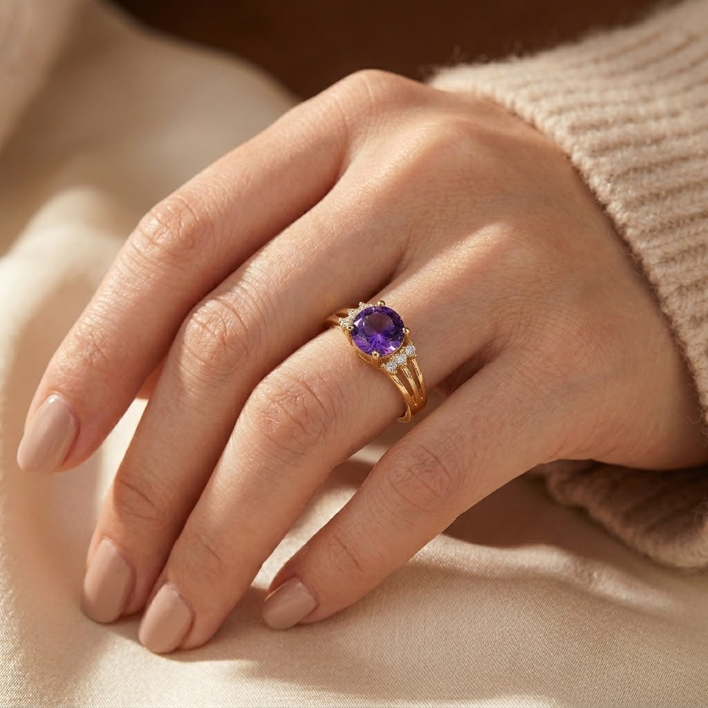 Gold Amethyst Split Shank Ring by Rose & Oliver - product image 2
