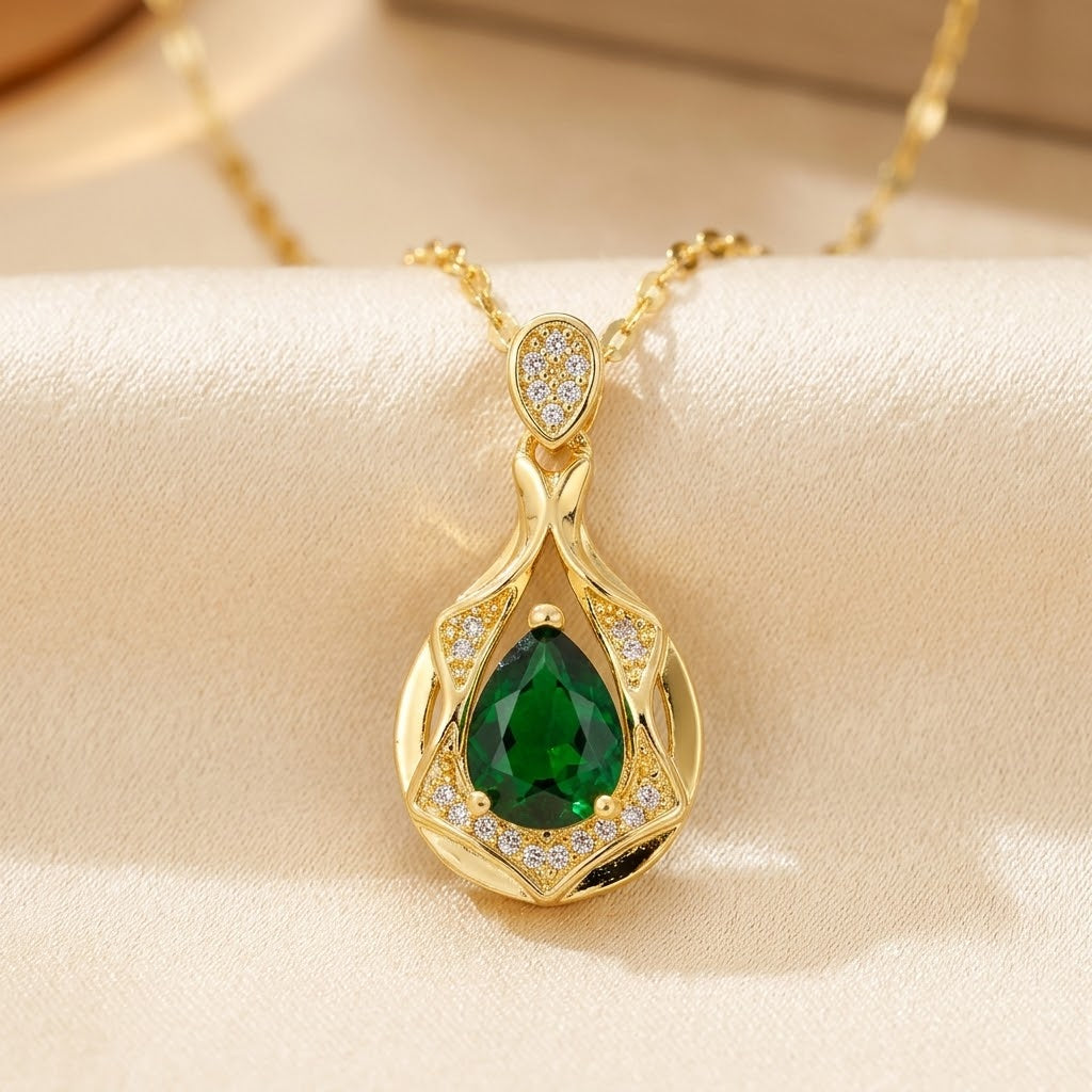 Gold Emerald Teardrop Pendant Necklace by Rose & Oliver - product image 4