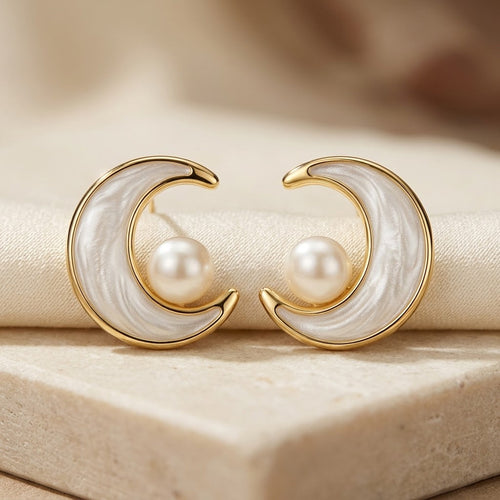 Gold Swirl Pearl Stud Earrings by Rose & Oliver - product image 1