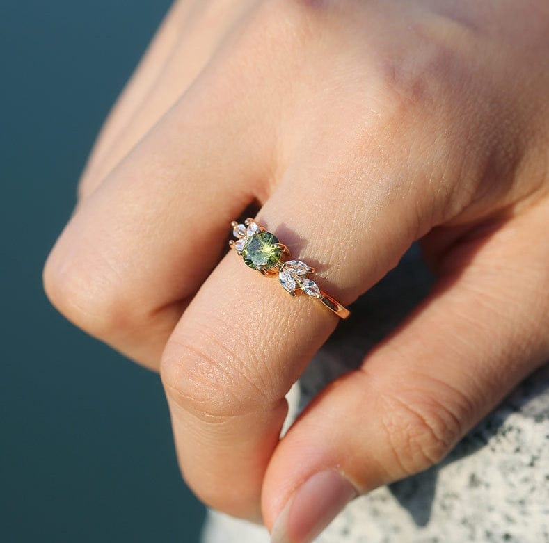 Green Peridot Gold Dainty Leaf Ring by Rose & Oliver - product image 2