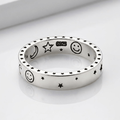 Happy Moon & Stars Silver Band Ring - (Adjustable) by Rose & Oliver - product image 1