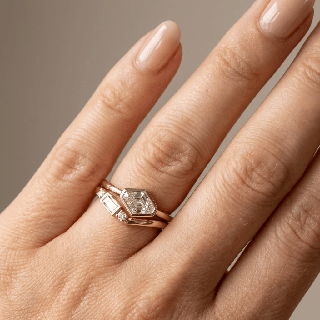 Geometric Diamond Gold Ring Set by Rose & Oliver - product image 2
