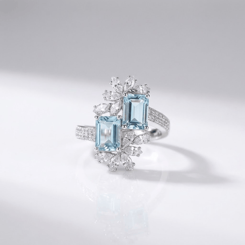 Aquamarine Crystal Silver Ring - (Adjustable) by Rose & Oliver - product image 1