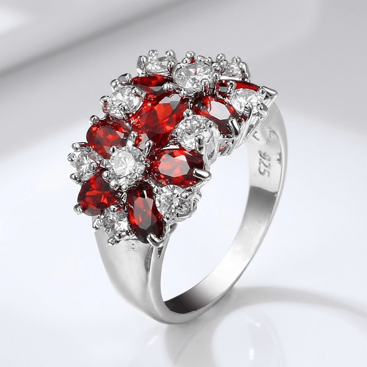 Red Garnet Cluster Silver Flower Ring by Rose & Oliver - product image 1