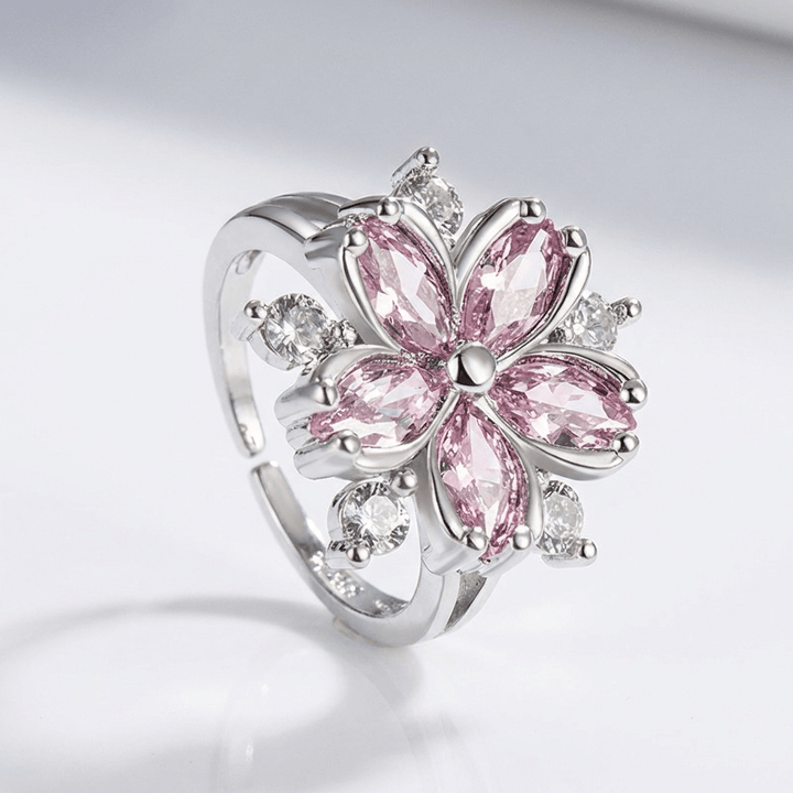 Pink Cherry Blossom Crystal Silver Ring - (Adjustable) by Rose & Oliver - product image 1
