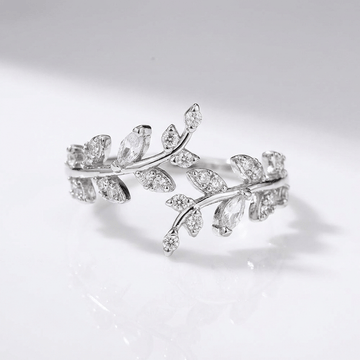 Crystal Leaf Vine Silver Ring - (Adjustable) by Rose & Oliver - product image 1