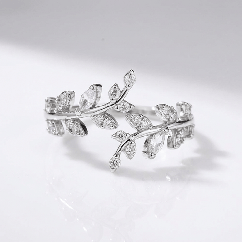 Crystal Leaf Vine Silver Ring - (Adjustable) by Rose & Oliver - product image 1