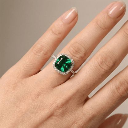 Green Emerald Cushion Halo Ring by Rose & Oliver - product image 2