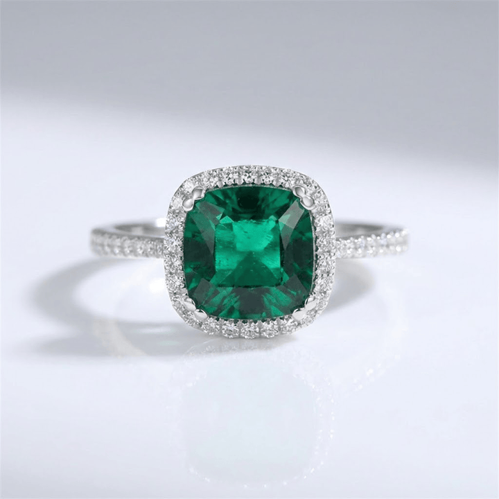 Green Emerald Cushion Halo Ring by Rose & Oliver - product image 1