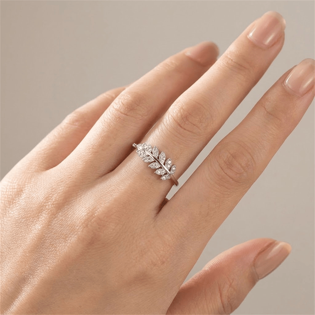Silver Feather Zirconia Ring - (Adjustable) by Rose & Oliver - product image 2