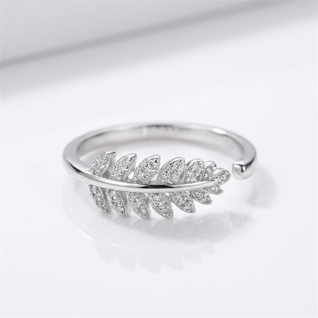 Silver Feather Zirconia Ring - (Adjustable) by Rose & Oliver - product image 1