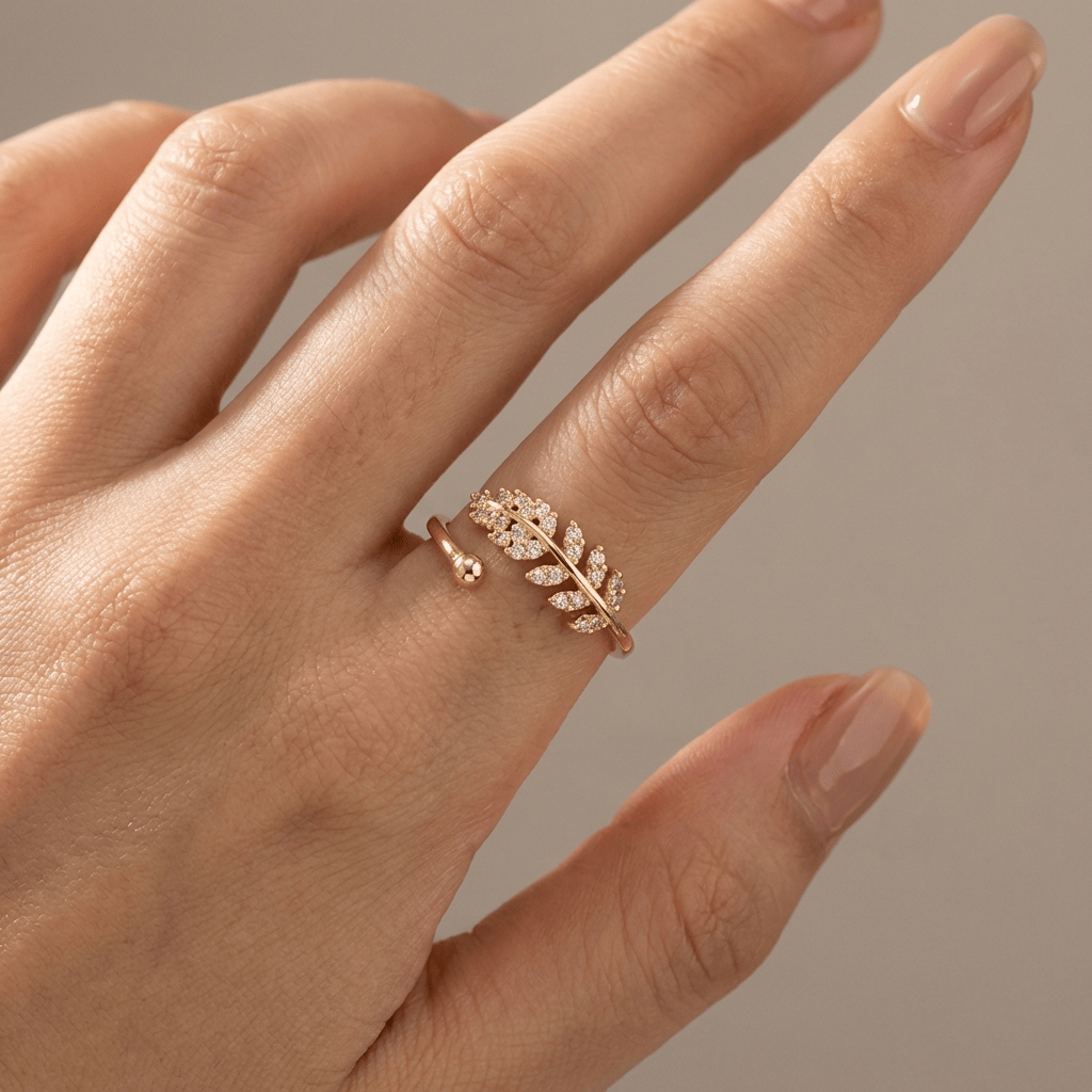Silver Feather Zirconia Ring - (Adjustable) by Rose & Oliver - product image 4