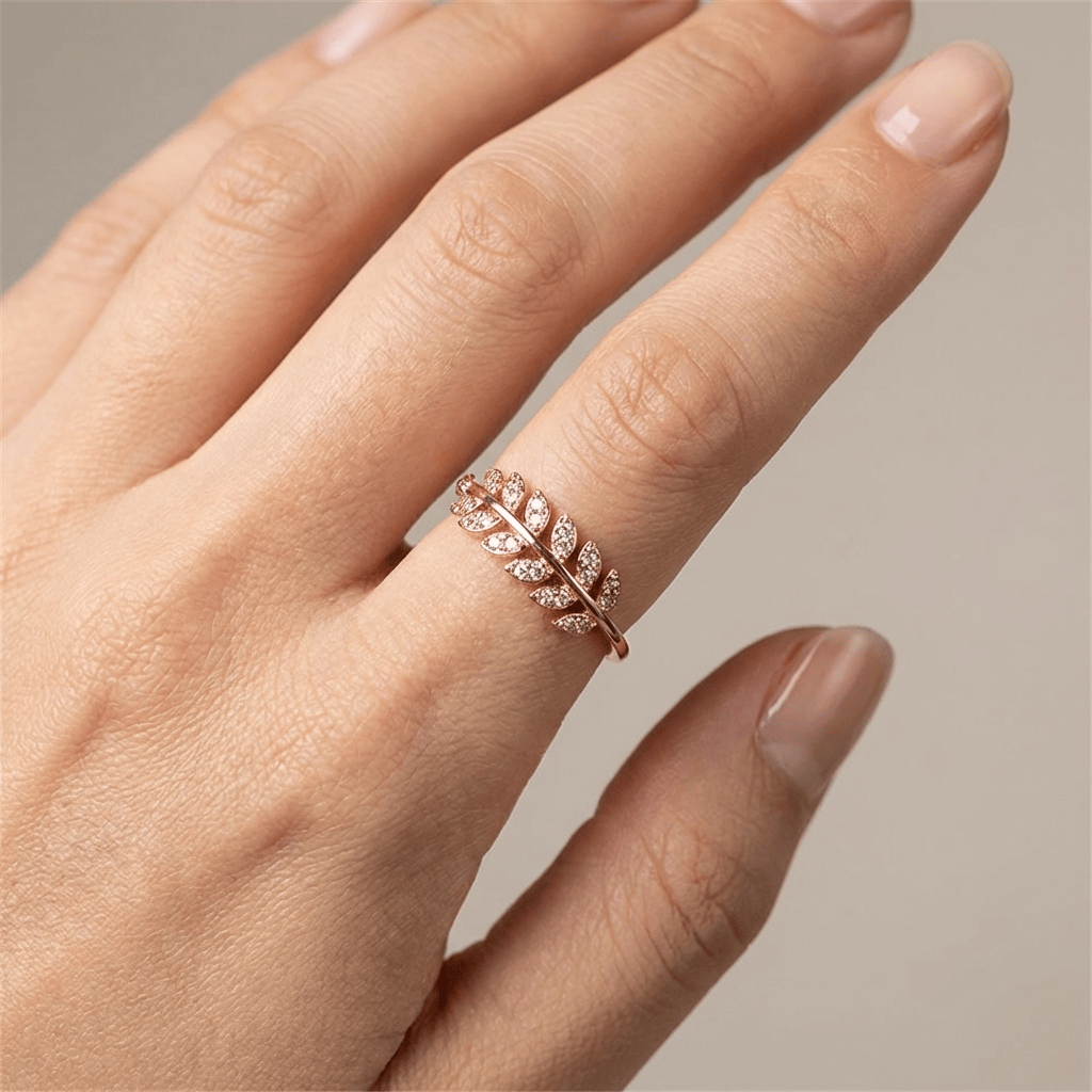 Silver Feather Zirconia Ring - (Adjustable) by Rose & Oliver - product image 6
