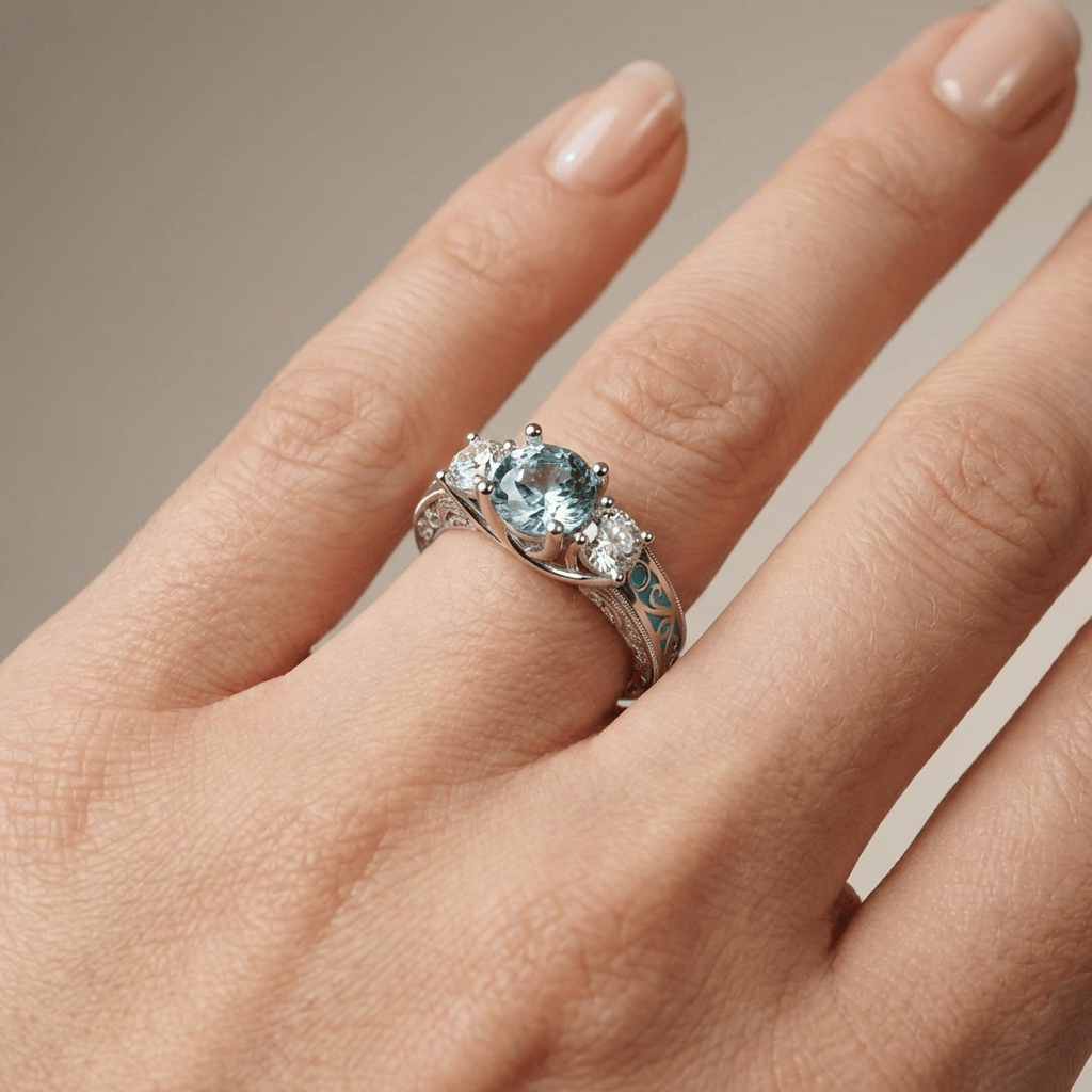 Silver Gemstone Oval Halo Ring by Rose & Oliver - product image 2