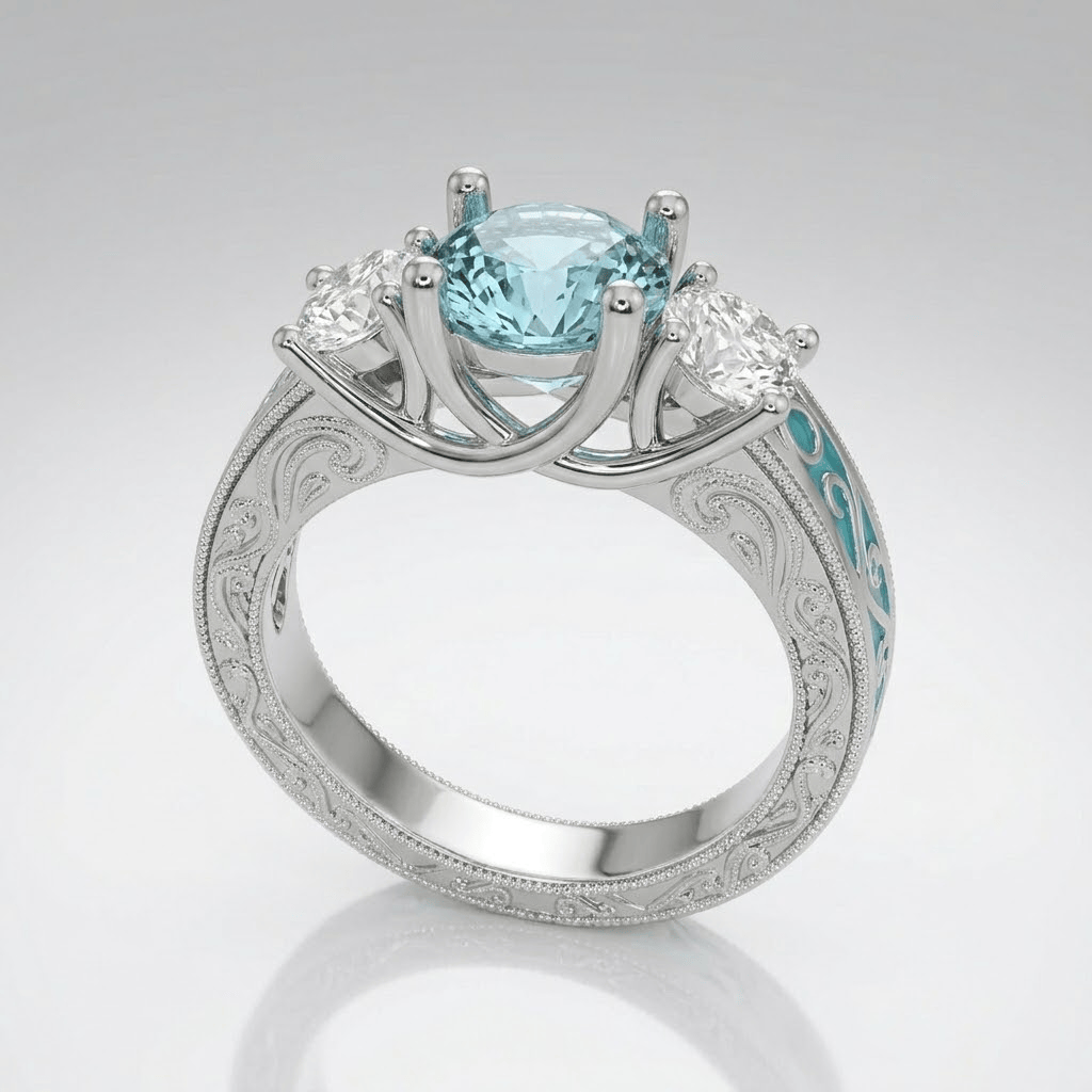 Silver Gemstone Oval Halo Ring by Rose & Oliver - product image 1