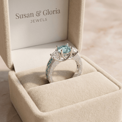 Silver Gemstone Oval Halo Ring by Rose & Oliver - product image 3