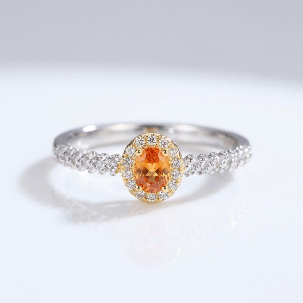 Silver Orange Topaz Halo Ring - (Adjustable) by Rose & Oliver - product image 1
