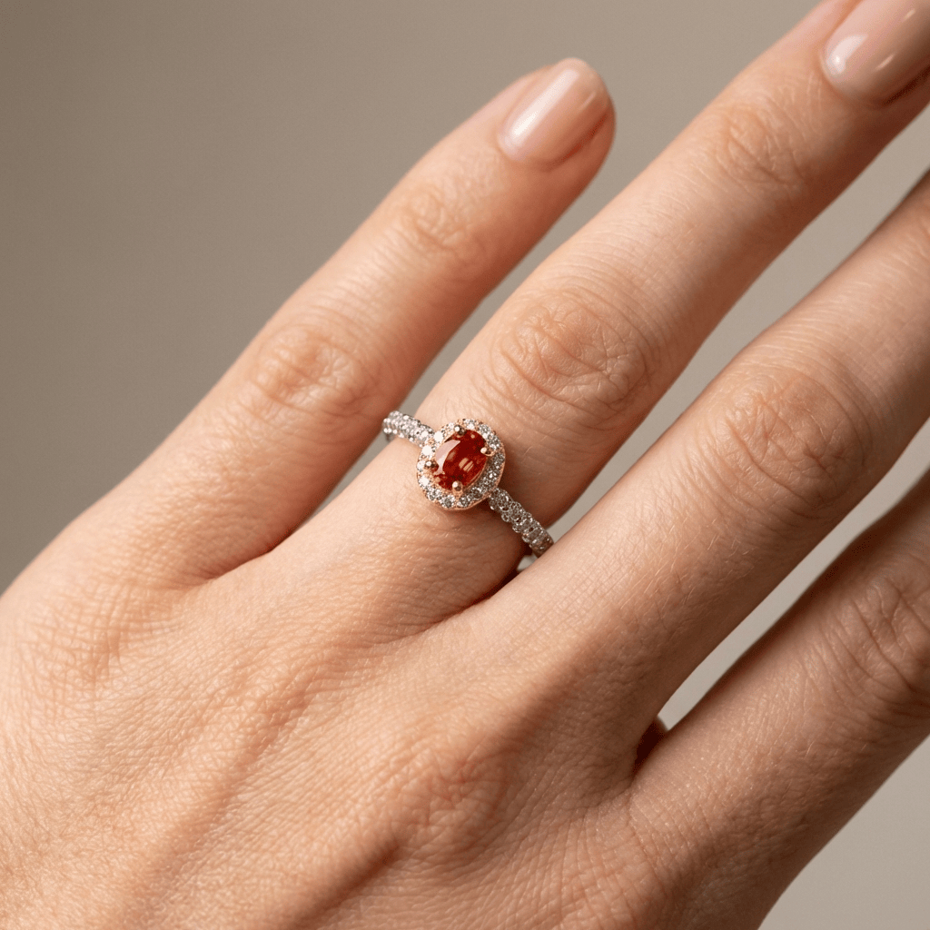 Silver Orange Topaz Halo Ring - (Adjustable) by Rose & Oliver - product image 2