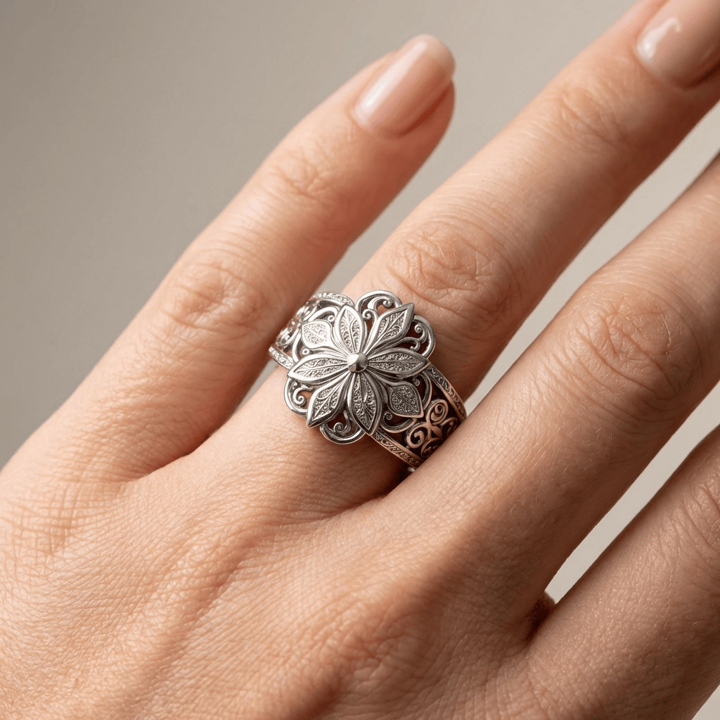 Silver Flower Zirconia Ring by Rose & Oliver - product image 2