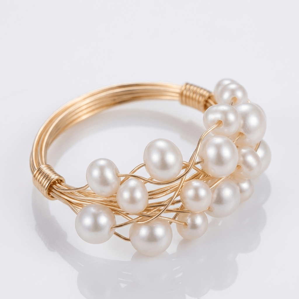 Gold Pearl Cluster Bangle Ring - (Adjustable) by Rose & Oliver - product image 1