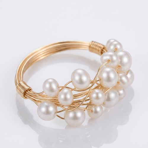 Gold Pearl Cluster Bangle Ring - (Adjustable) by Rose & Oliver - product image 1