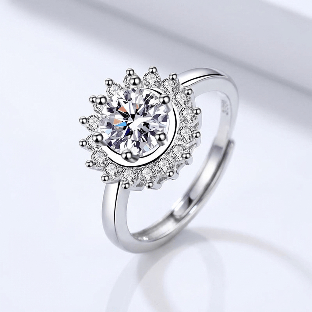 Silver Round Diamond Sunburst Ring - (Adjustable) by Rose & Oliver - product image 1