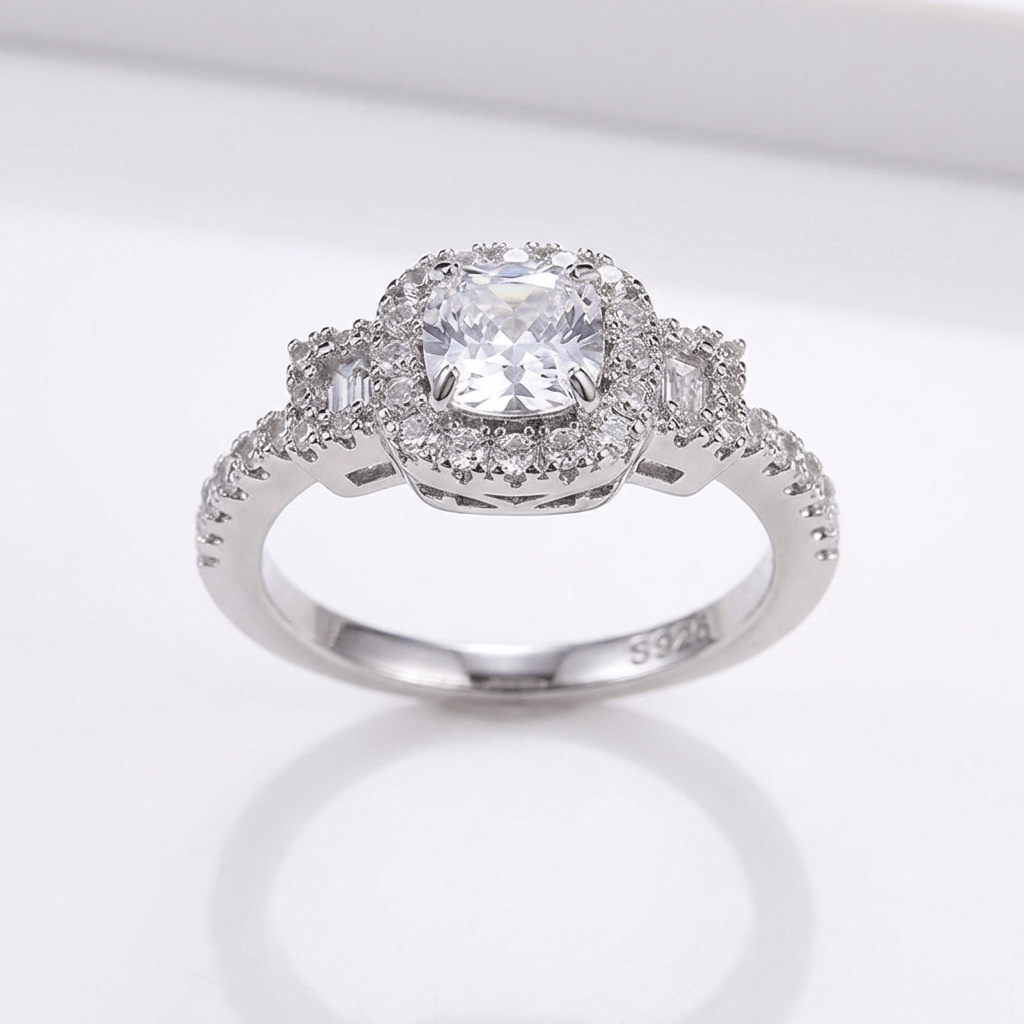 Silver Cushion Diamond Halo Ring by Rose & Oliver - product image 1