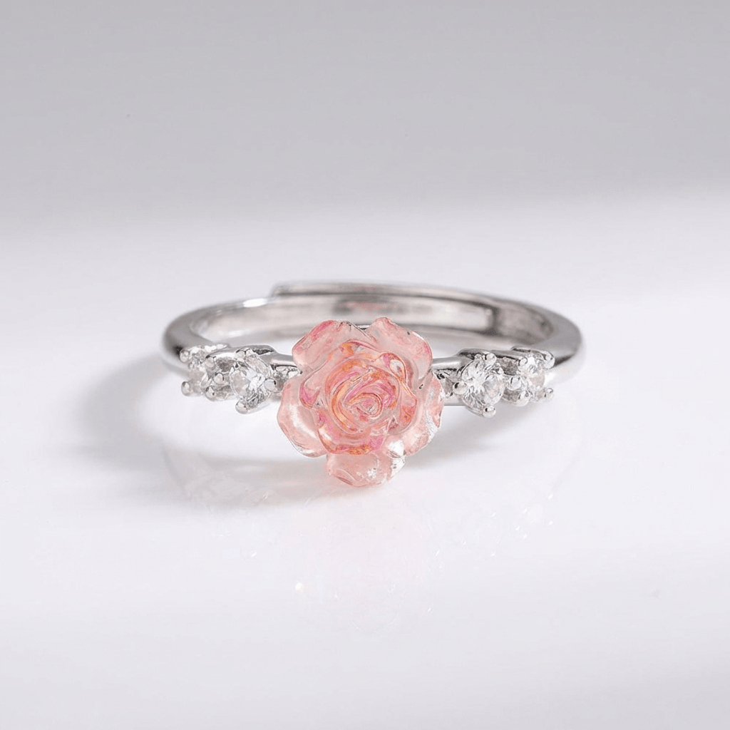 Silver Rose Diamond Ring - (Adjustable) by Rose & Oliver - product image 5