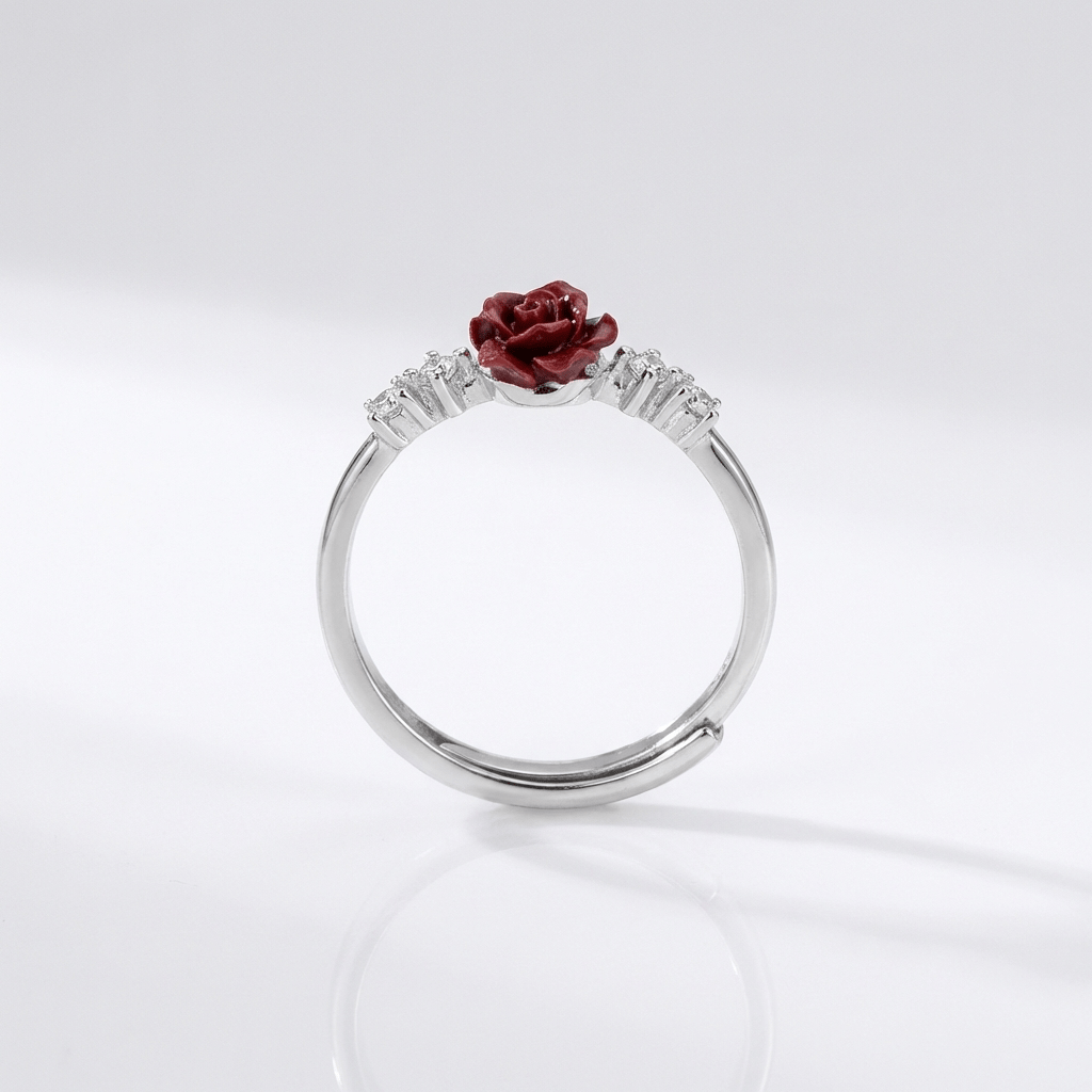 Silver Rose Diamond Ring - (Adjustable) by Rose & Oliver - product image 3