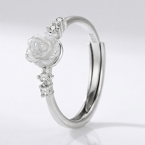 Silver Rose Diamond Ring - (Adjustable) by Rose & Oliver - product image 1